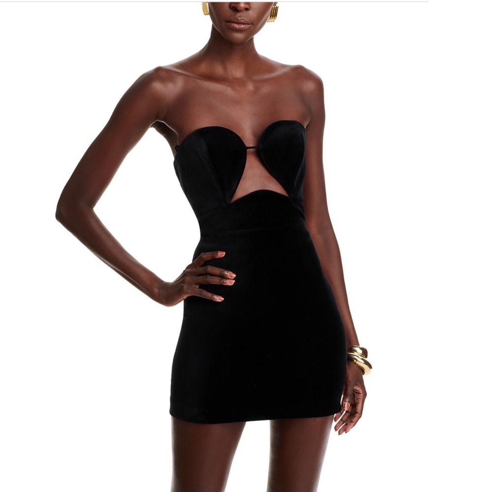 BCBGMAXAZRIA‎ Velvet Mini Dress Black Strapless Cutout Sweetheart MD05D37-BLK 4